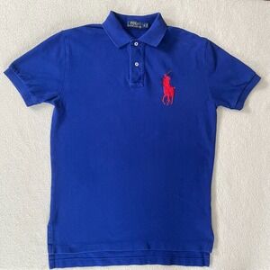 Polo Ralph Lauren Big Pony Mesh Polo Shirt Mens Small Two Button Blue Preppy